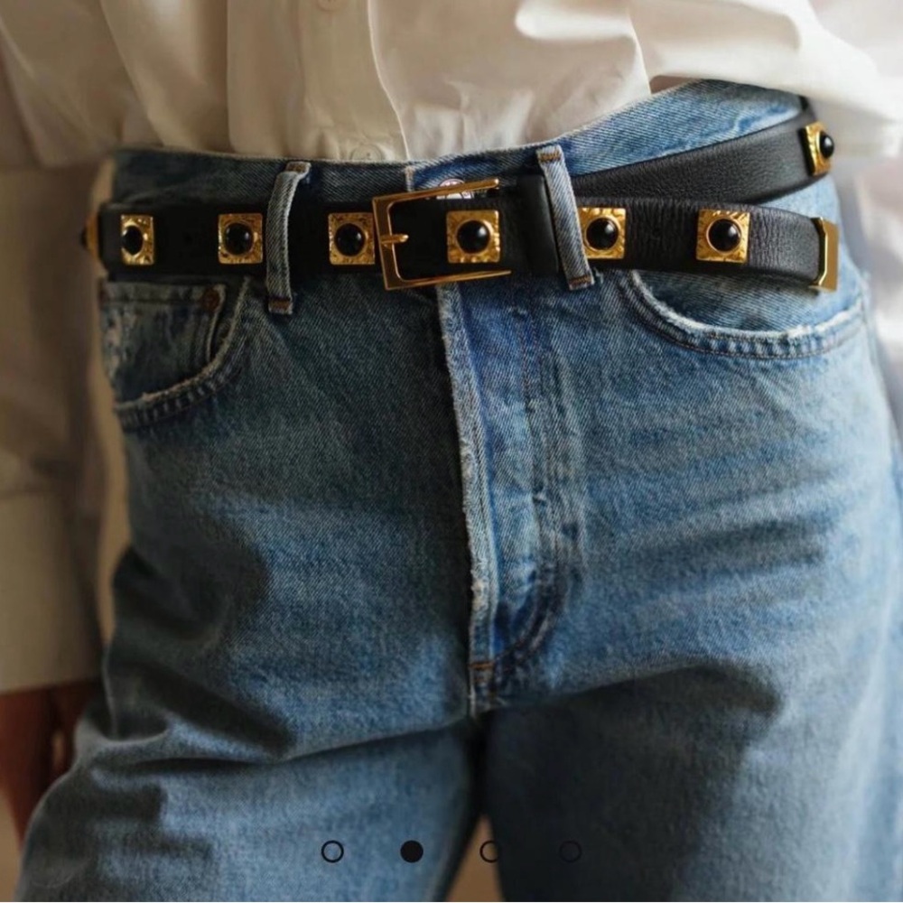 AUREUM Black Leather Belt with Gold Details